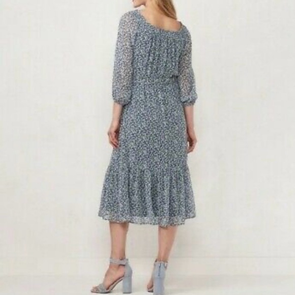LC Lauren Conrad Blue Floral Smocked Midi Peasant Dress Size XL - Picture 1 of 7